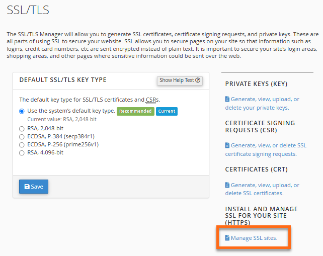 SSL/TLS - Manage SSL sites link