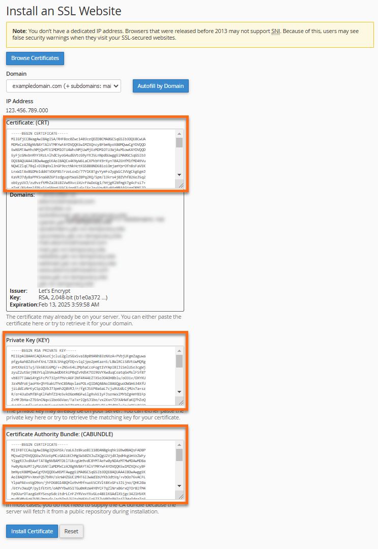 Configure SSL with SiteLock - Copy Certificate (CRT), Private Kee & CA Bundle