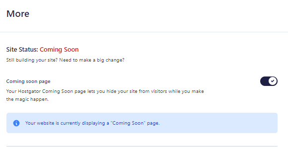 HostGator plugin - Home tab - Site Status