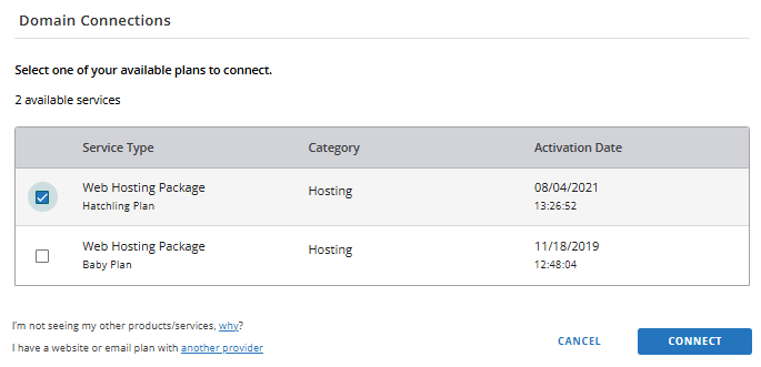 Connections - Website - Select plan