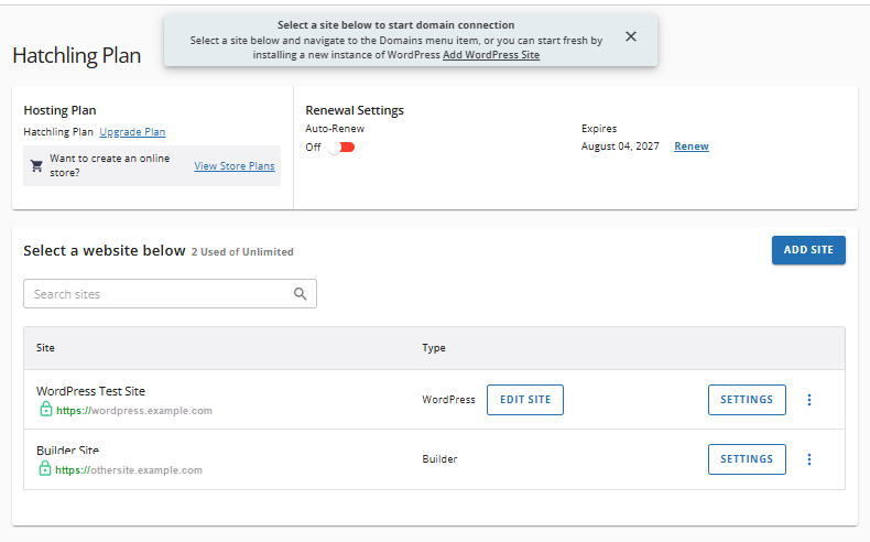 Connections - Website - Select the website to connect your domain
