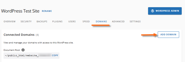 Connections - Website - Domains tab - Add Domain