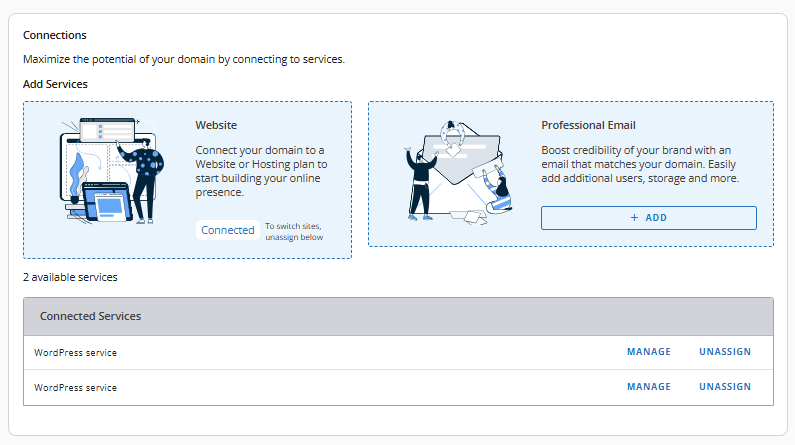 Domains tab - Connected Services