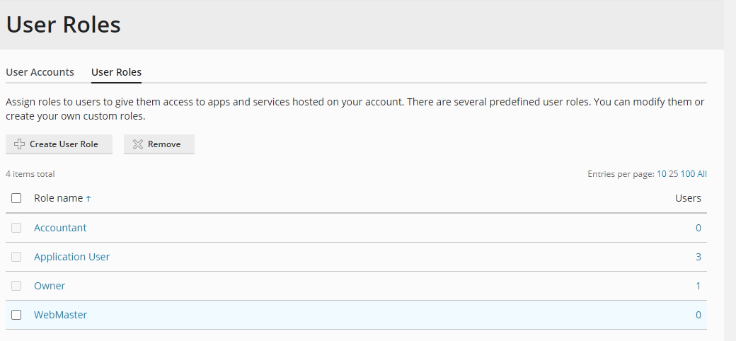 HostGators Plesk - Create User Role List