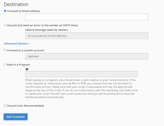 email forward destination
