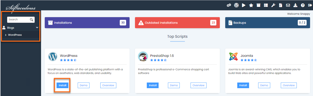 Softaculous - Script widgets