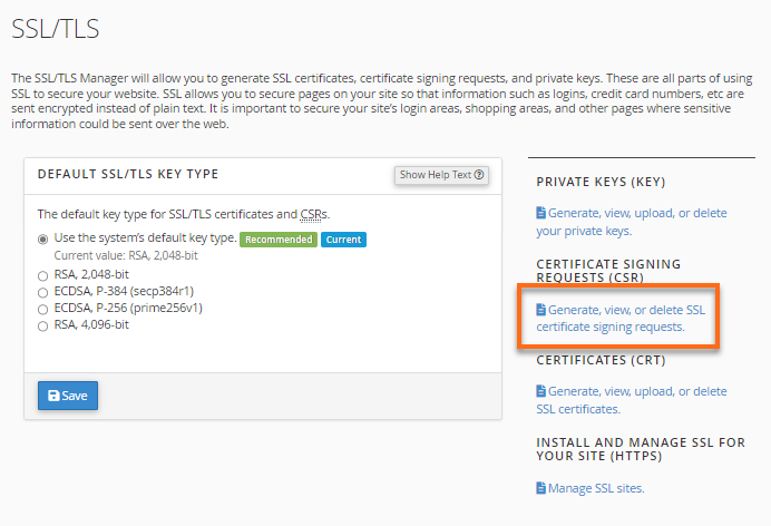 cPanel - Certificate Signing Requests