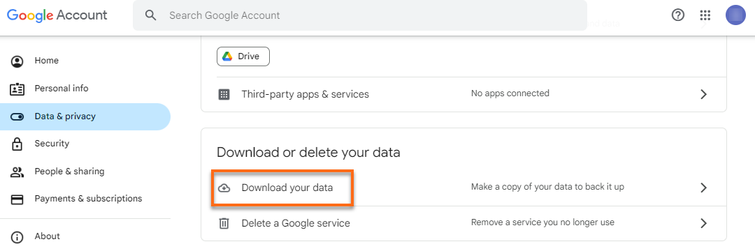 Download or delete your data - Download your data