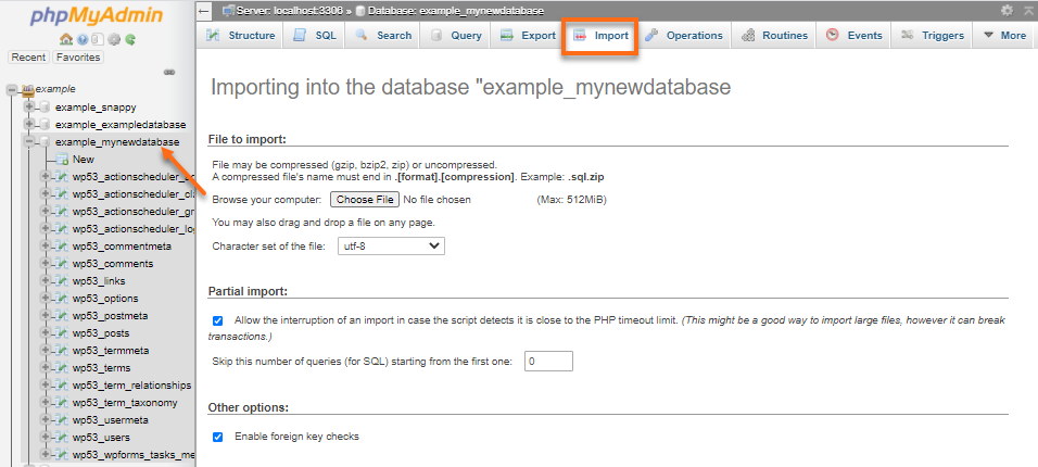 cPanel - phpMyadmin&#39;s Import Tab