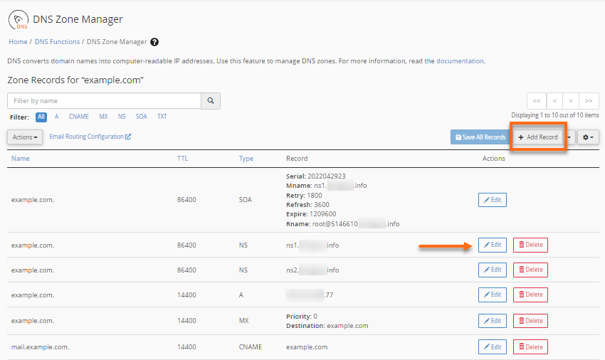 WHM - DNS Zone Manager - Edit &amp; Add