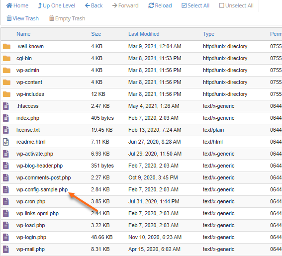File Manager wp-config file