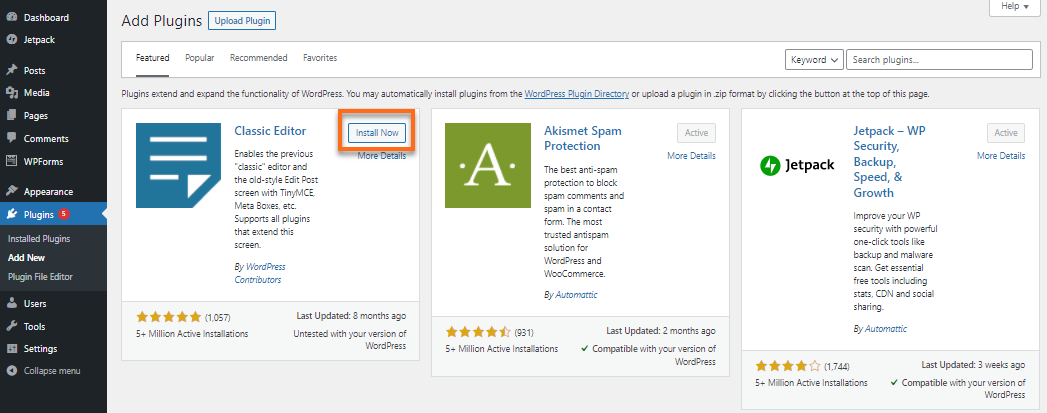 WordPress - Plugins - Install Now