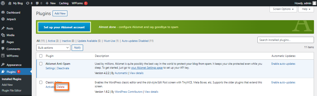 WordPress Plugin Delete