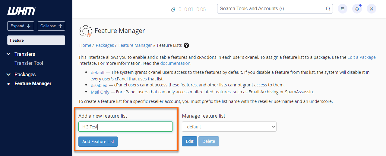 HostGator - WHM Add New Feature List