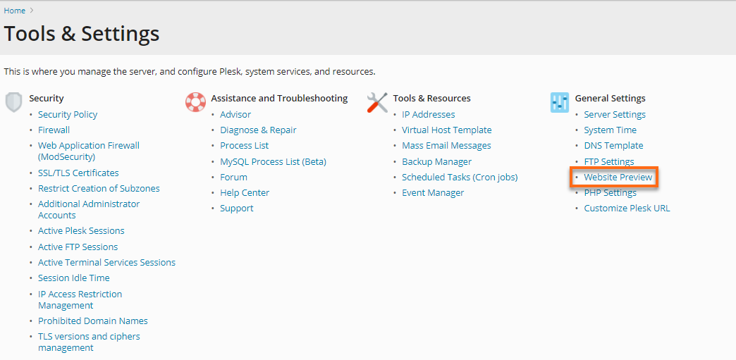 HostGator - Plesk Tools and Settings Website Preview
