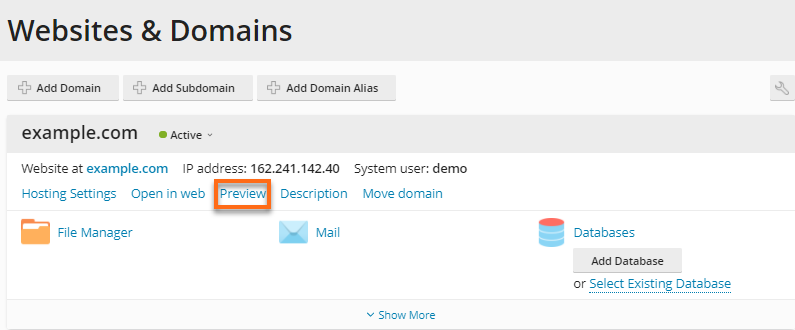 HostGator - Plesk Websites &amp; Domains Preview