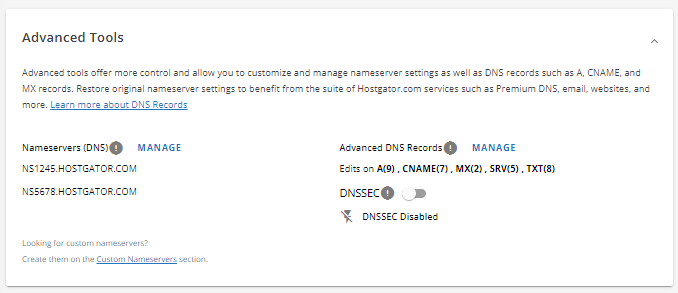 Advanced Tools - Name servers
