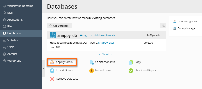 Plesk - Webadmin (phpMyAdmin)