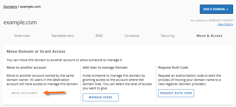 Move & Access menu - Move Accounts