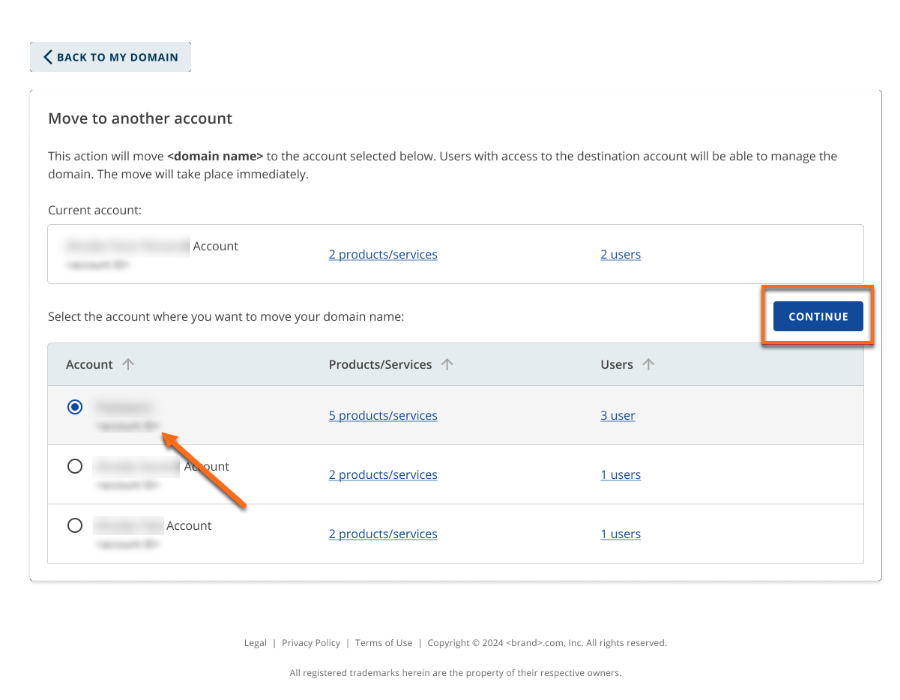 Select the destination account