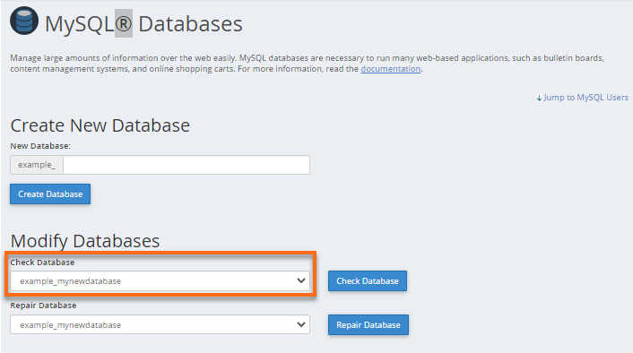 phpMyAdmin - Check Database