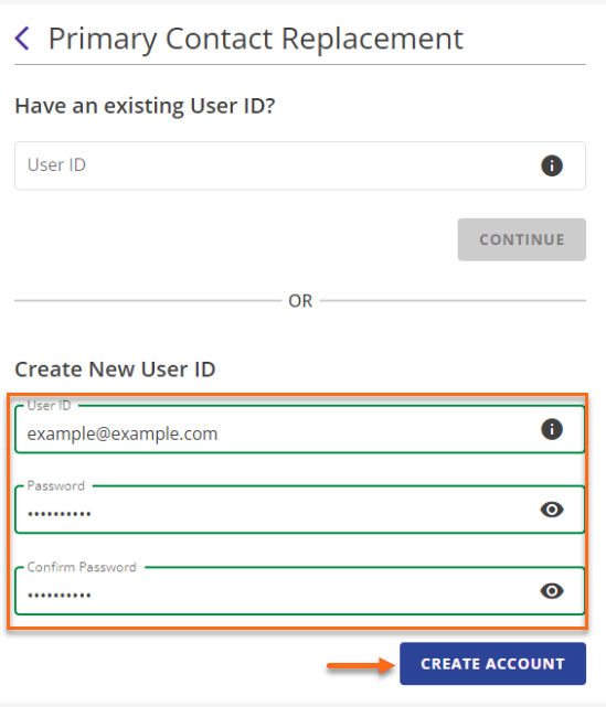 Submit PCR - Create a new user page User ID