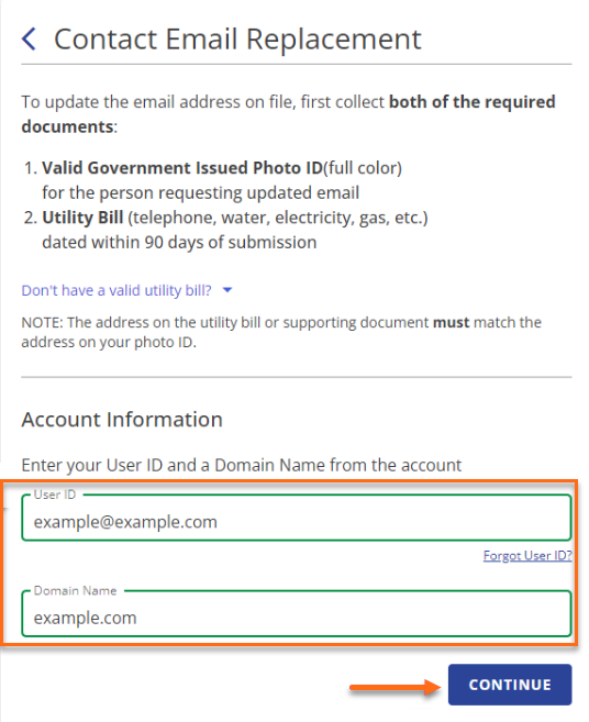 Submit CER - Enter User ID and dmain