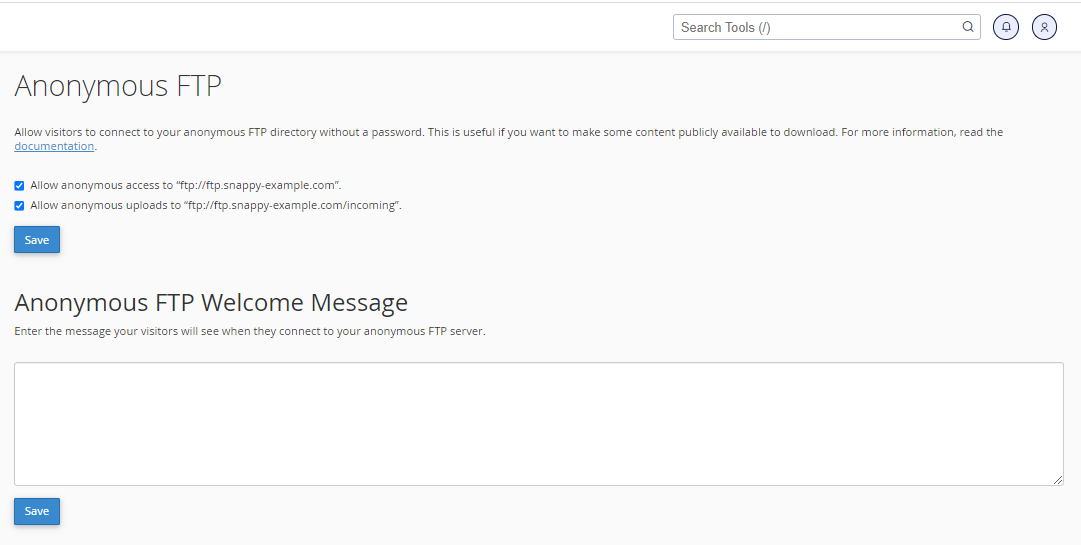 cPanel Anonymous FTP settings