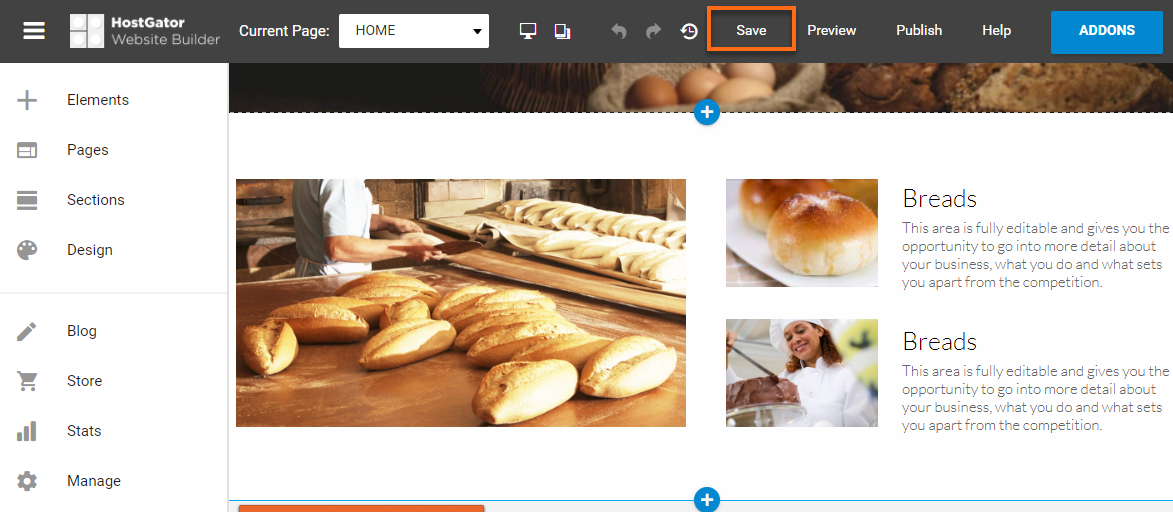 Website Builder - Save (top menu)