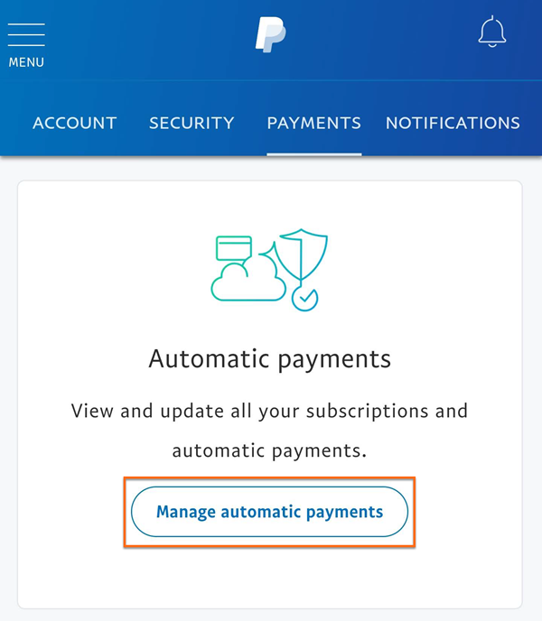 PayPal Mobile - Manage Automatic Payments