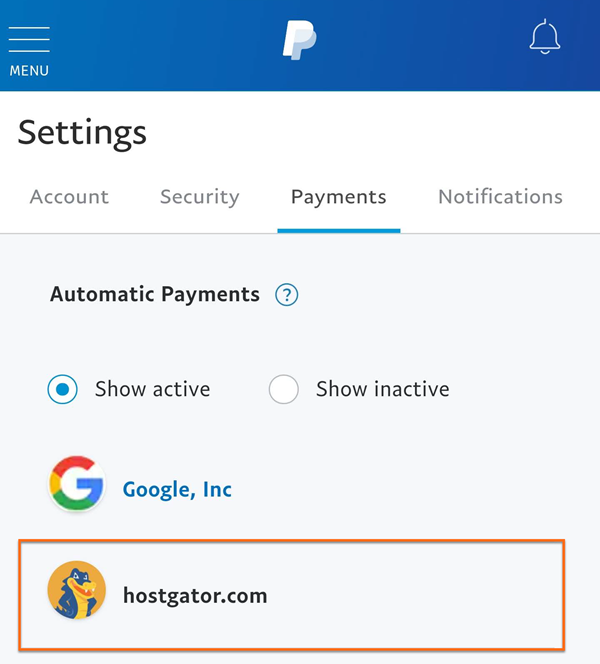 PayPal Mobile - Automatic Payments List
