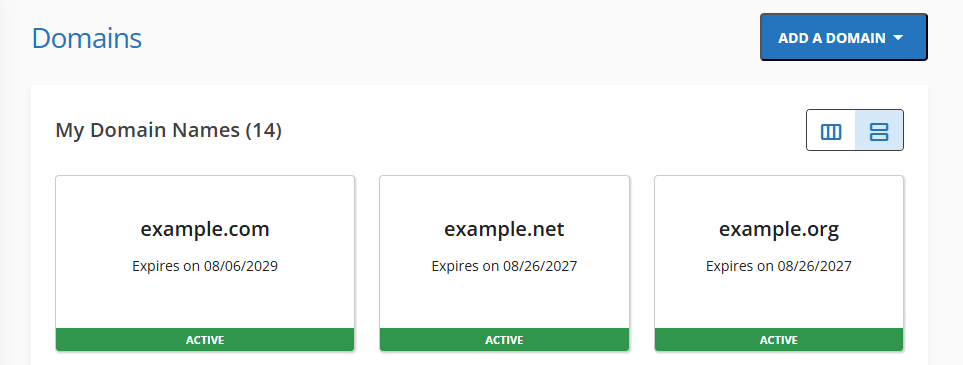Domains tab - Card View