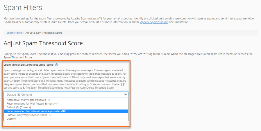 Spam Threshold Settings