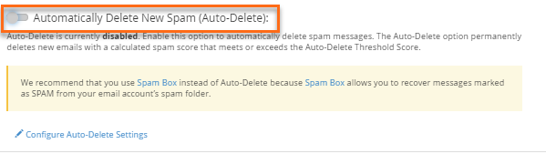 Disabled Automatic Delete New Spam
