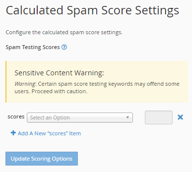 Score Settings - Select new score