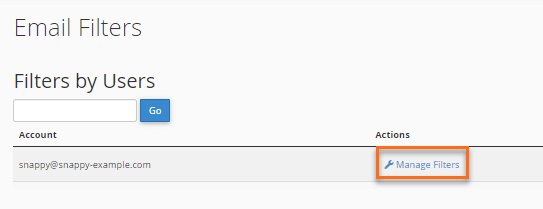 HostGator cPanel Manage UserFIlters