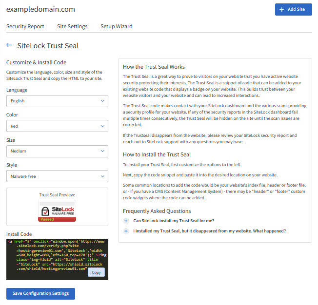 SiteLock Trust Seal - Customize