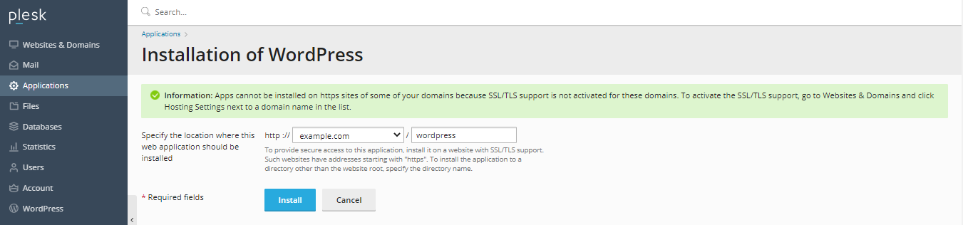 WordPress Installation details