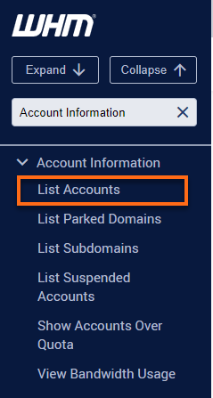 HostGator WHM list accounts