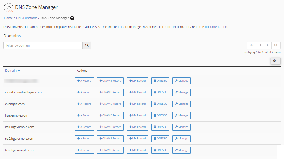 WHM - DNS Zone Manager interface