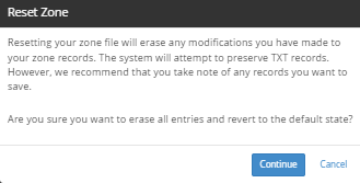WHM - Confirm reset of DNS zone files