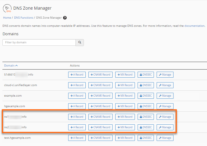 DNS Zone Manager - NS records