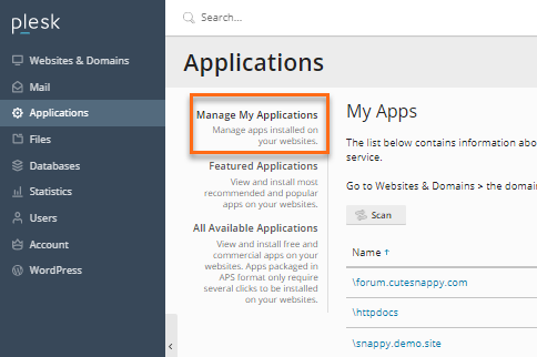 Plesk Manage Applications