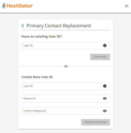 PCR - Enter existing User ID or Create a new one