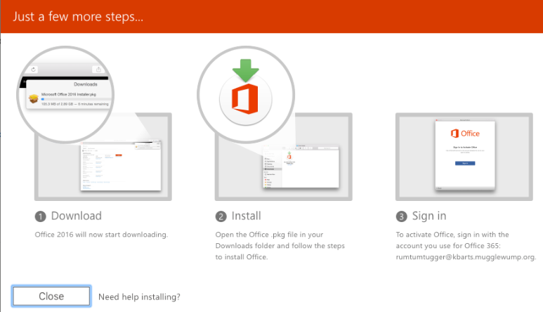 Microsoft 365 installation step through screen