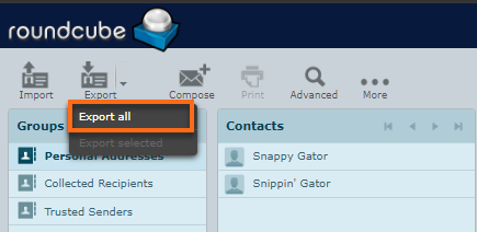 HostGator Roundcube Export Options