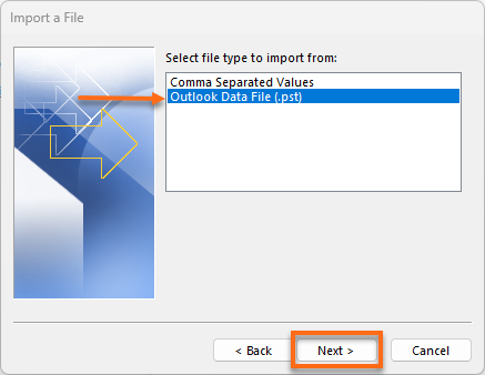 Microsoft Outlook Import Export Wizard Import .pst