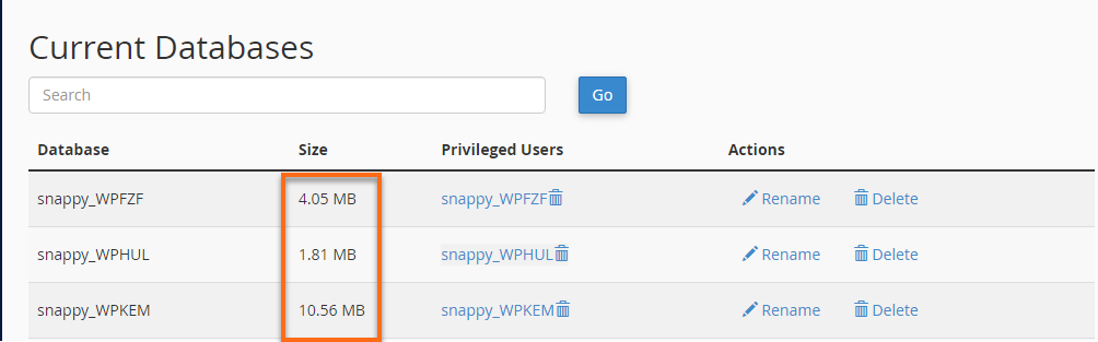 cPanel Disk Usage MySQL
