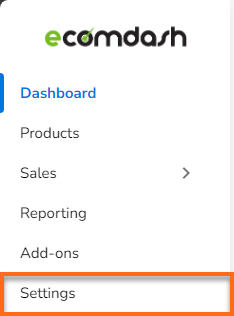 HostGator Ecomdash Settings menu
