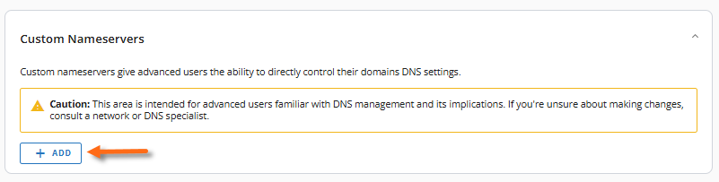 Nameservers tab - Add Custom nameservers